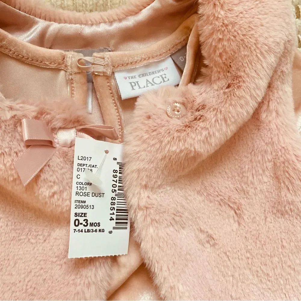 The Children’s Place | Tutu Velvet Dress with Faux Fur Vest, Size 0-3M